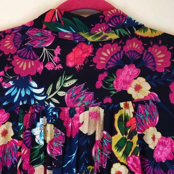 Umgee | Navy Pink Floral Hi Lo Swing Dress M - Picture 5 of 8